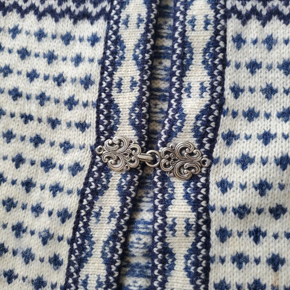 Skyr Nordic Fair Isle Cardigan Sweater Womens Large Blue 100% Wool Ski - Picture 4 of 9